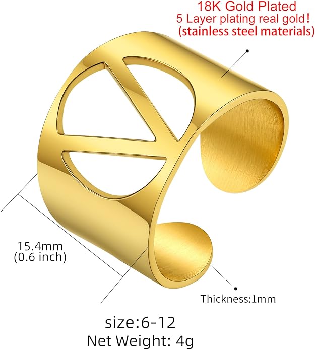 KeyStyle Bold Initial Letter Rings Adjustable, GoldChic Jewelry Women Gold Statement Ring Personalized Engraved Women’s Open Signet Ring for Party (Gold, White Gold, Black)