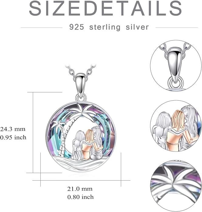 Sisters Necklace Sterling Silver Always My Sister Forever My Friend Jewelry Tree of Life Palm Trees Necklace for Women Female Friendship Jewelry