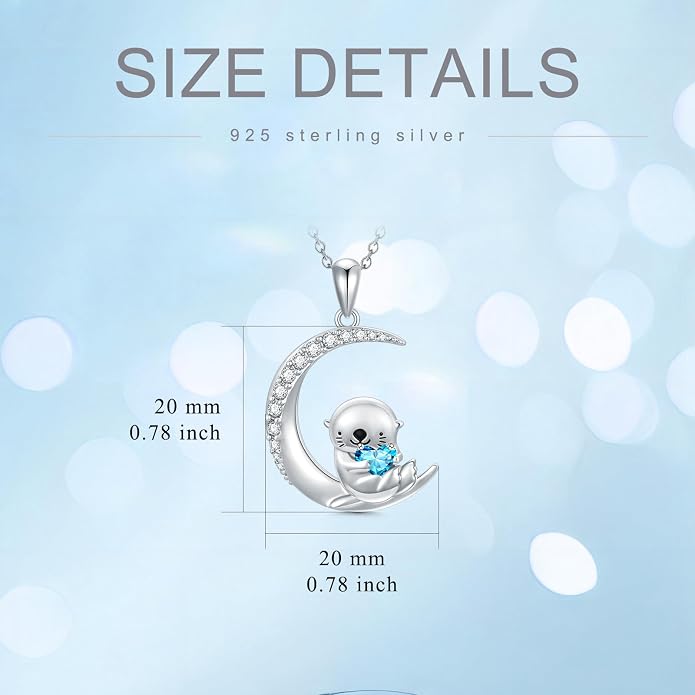 PROESS Animal Birthstone Necklace 925 Sterling Silver Otter/Axolotl/Hippo/Elephant/Dachshund/Monkey/Red Panda Pendant Necklace Animal Birthstone Jewelry Gifts for Women