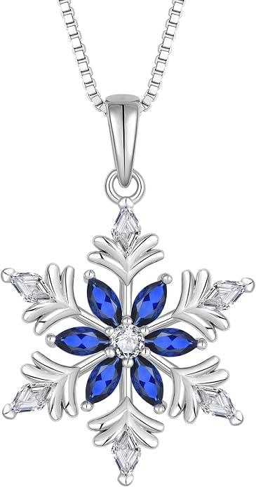 925 Sterling Silver Snowflake Necklace for Women Birthstone Snowflake Pendant Necklace Cubic Zirconia Christmas Jewelry