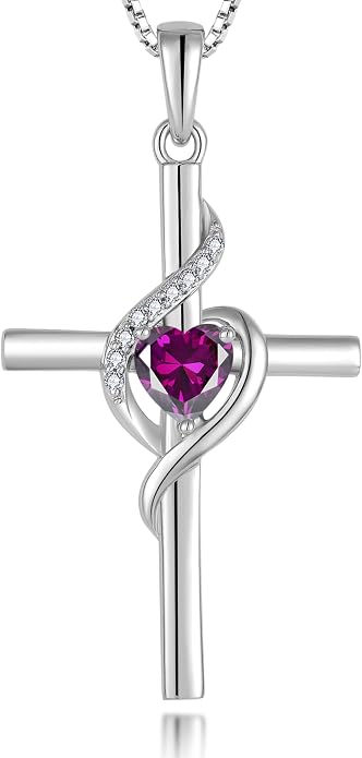 Cross Necklace 925 Sterling Silver Infinity Pendant Heart Birthstone Anniversary Jewelry for Women