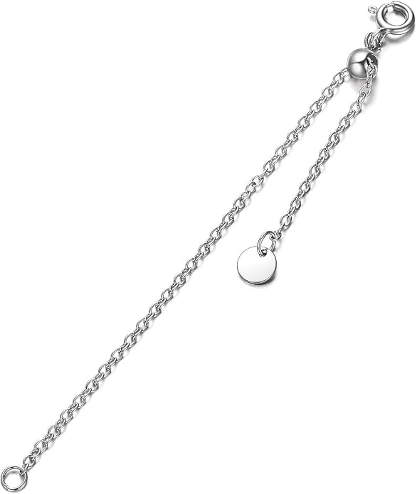 1pc 925 Sterling Silver 1.5mm Necklace Extender Chain 4inch Bracelet Anklet Single Bead Extension Adjustable Length