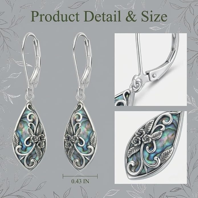 Silver Earrings Women Dangle Filigree/Abalone Shell/Turquoise Cowgirl Earrings Cat/Hummingbird/Chicken/Celtic Knot/Butterfly Jewelry Birthday Gifts for Women