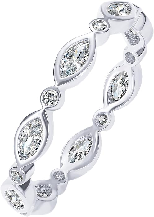 PAVOI 14K Gold Plated Cubic Zirconia Stackable Ring | Marquise Eternity Band For Women | Plated Gold Stacking Ring