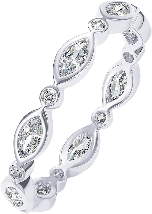 PAVOI 14K Gold Plated Cubic Zirconia Stackable Ring | Marquise Eternity Band For Women | Plated Gold Stacking Ring