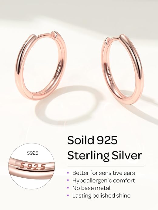 ChicSilver Sterling Silver Hoop Earrings for Women Hypoallergenic 925 Sterling Silver Huggie Earrings for Women Dainty Earring (8/10/12/14/16/18/20MM)