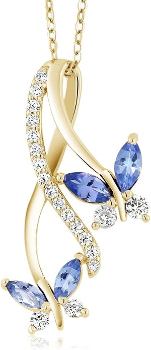 Gem Stone King 1.21 Cttw Blue Tanzanite Necklace | Butterfly Infinity Pendant Necklace for Women | 925 Sterling Silver | December Gemstone Birthstone | With 18 Inch Silver Chain