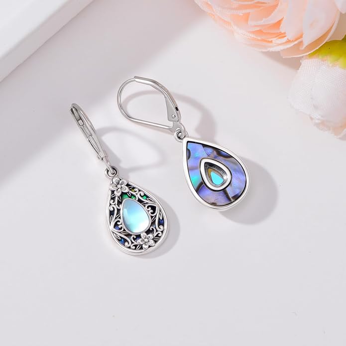 Flower Earrings 925 Sterling Silver Flower Teardrop Leverback Dangle Earrings Jewelry Gifts for Women Girls