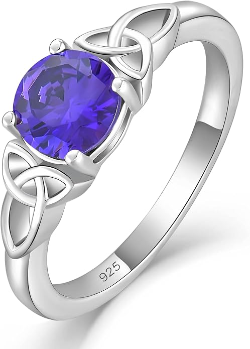 YL Celtic Knot Rings for Women 925 Sterling Silver Round Cut Birthstone Statement Ring