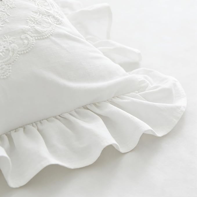 18x18 Pillow Covers, White Lace Square Cushion Cover 100% Cotton Throw Pillow Cover Pillowcase Set of 2, Decorative Cushion case,Handmade Pillowcase with Ruffles