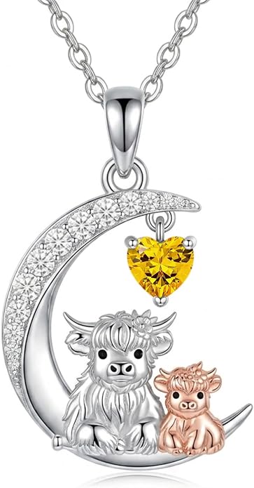 PELOVNY Teddy Bear Necklace for Women 925 Sterling Silver Bear/Highland Cow/Fox/Cat/Axolotl Birthstone Necklace Christmas Birthday Jewelry Gifts for Mom Daughter Wife Sister