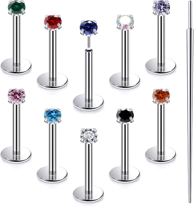 20G 18G 16G Astm F136 Titanium Threadless Flat Back Earrings Nose Studs Tragus Helix Conch Cartilage Lobe Earrings Medusa Labret Snake Bite Monroe Lip Ring Piercing Jewelry For Women Men