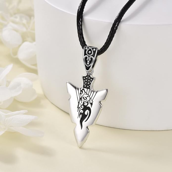 VONALA Gothic Necklace 925 Sterling Silver Punk Dagger/Thor Hammer/Arrowhead Wolf/Lion/Tree of Life Urn Pendant Necklace Viking Amulet Pagan Jewelry Gifts for Women Men Unsex