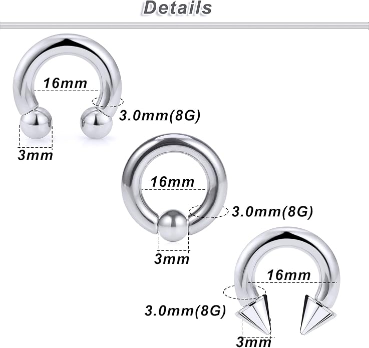 00G 0G 2G 4G 6G 8G 10G 12G 14G 16G Septum Rings Silver Black Surgical Steel Heavy Gauges Earrings Stretching kit Eyebrow Lip Septm Nose Rings Helix Tragus Daith Rook Earrings Hoops 10mm-19mm