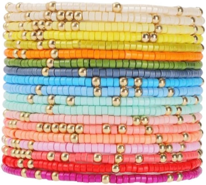 Fuqimanman2020 18Pcs Boho Stackable Beaded Bracelets for Women Colorful Handmade Multilayered Rice Beads Anklets Set Summer Beach Bohemian Jewelry Gift