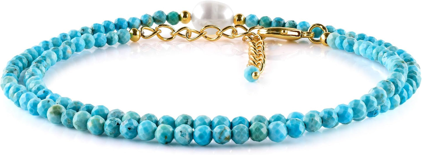 InfinityGemsArt Gemstone Gold Necklace For Women, Birthstone Natural Crystal Stone With Freshwater Pearl Beaded Jewelry, Gold Plated 18 Inch Chain