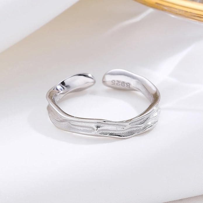 925 Sterling Silver Ring Minimalist Adjustable Rings Band Handmade Rings for Women Girls