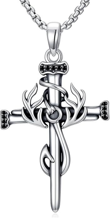 Crown of Thorns Necklace for Men 925 Sterling Silver Nail Cross Necklace Pendant Religious Christian Jewelry Valentines Day Gifts for Men