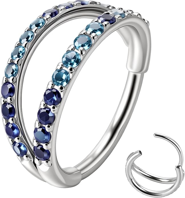 20/16G CZ Hinged Nose Rings Hoop, 316L Surgical Stainless Steel Cartilage Earring, Septum Clicker Ring, Daith Helix Rook Tragus Conch Lip Lobe Piercing Jewelry