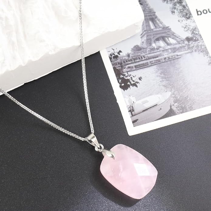 iSTONE 925 Sterling Silver Natural Crytral for Womens Pendant Necklace, Gemstone Birthstone with 17.8" Silver Chain Ladies