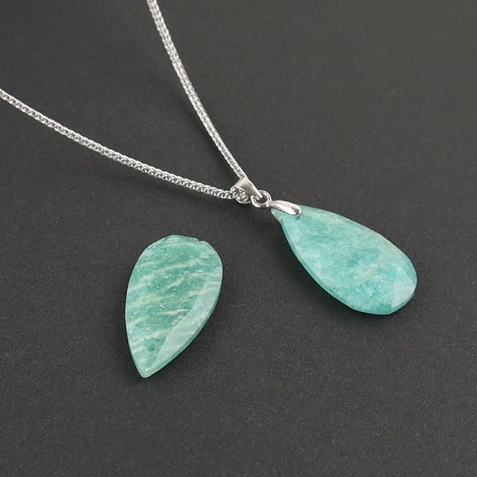 iSTONE 925 Sterling Silver Natural Crytral for Womens Pendant Necklace, Gemstone Birthstone with 17.8" Silver Chain Ladies