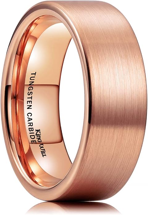 King Will Basic Gold/Rose Gold/Brown Plated Tungsten Wedding Band for Men/Women, 2mm/4mm/6mm/8mm/10mm/12mm Width Band Rings, Pipe Cut Matte Brushed Finish Cigar Band Ring Comfort Fit