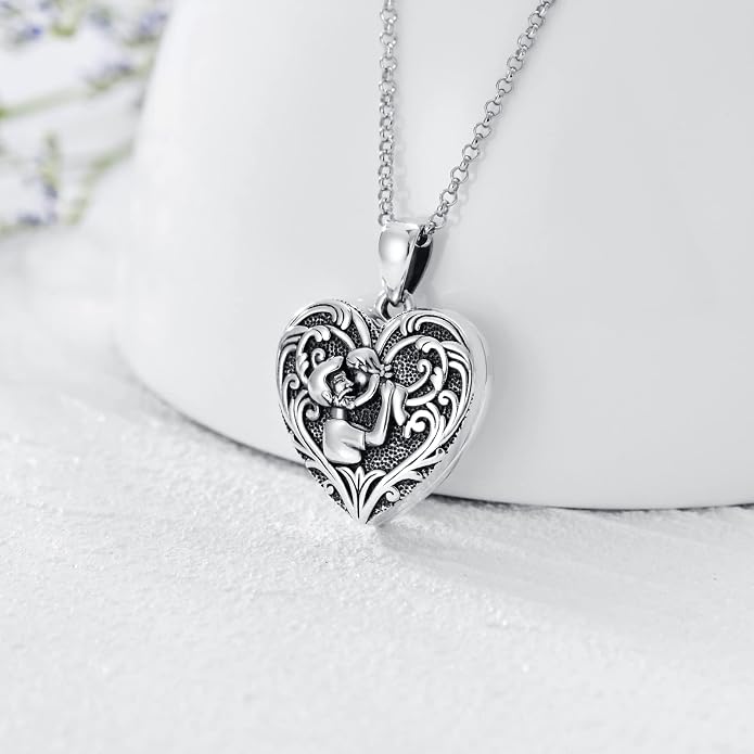 SOULMEET Personalized Silver Locket Necklace That Holds Pictures Photo Keep Someone Near to You, Memorial Custom Lockets Necklaces Letters Engraving for His Her