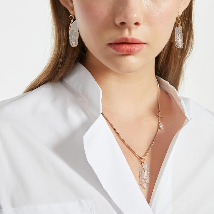 FINGERINSPIRE 20 Pcs Natural Quartz Crystal Pendant Gold Plated Wire Wrapped Quartz Clear Crystal Gemstone Pendant without Chain Irregularly Stones Pendant for Necklaces Earrings Jewelry Making