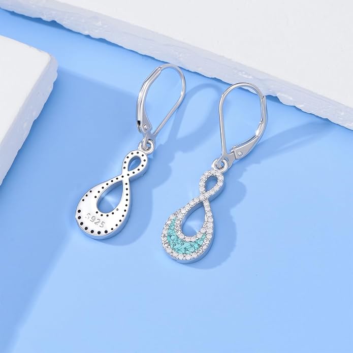 PROESS Moonstone Turquoise Malachite Dangle/Hoop Earrings 925 Sterling Silver Infinity/Wave/Celtic Knot/Clover Filigree Teardrop Earrings Jewelry Presents for Women