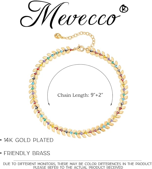 MEVECCO Anklet for Women Gold Chain 14K Gold Plated Dainty Boho Beach Summer Simple Foot Jewelry Ankle Bracelet