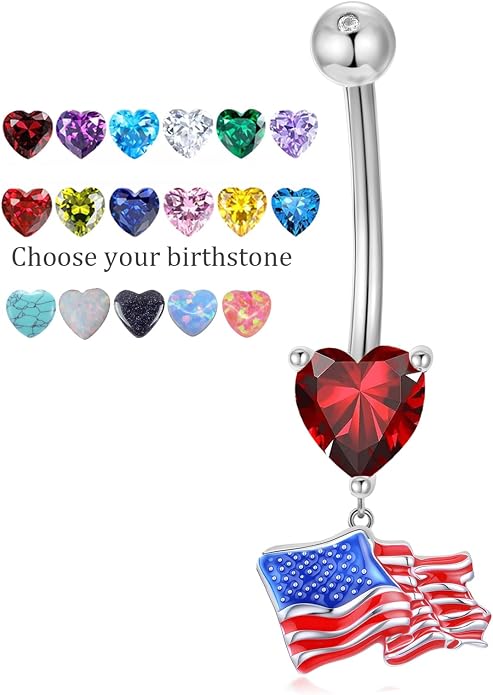 Sterling Silver 14G Belly Button Rings Cross/Cat/Butterfly/Cow/Skull/Birthstone Heart Navel Rings 16mm Body Piercing Jewelry for Women