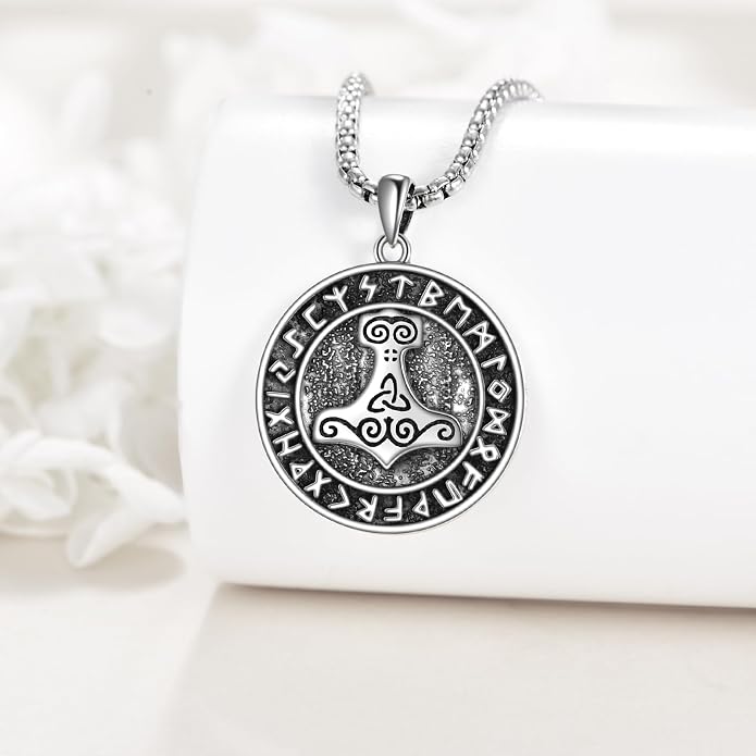 POPLYKE Faith/Sword/Mustard Seed/Horse/Wolf/Thor's Hammer/Viking/Devil Eyes Snake Sterling Silver Necklace for Men Jewelry Birthday Gifts