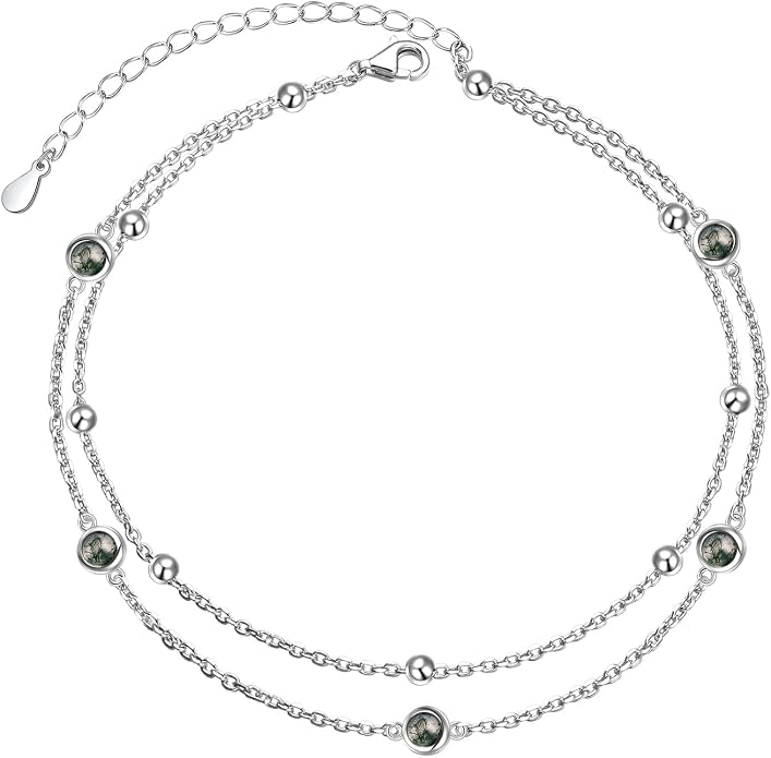 Flyow Anklet for Women S925 Sterling Silver Adjustable Foot Beaded Heart Charm Ankle Bracelet Anklets Jewelry