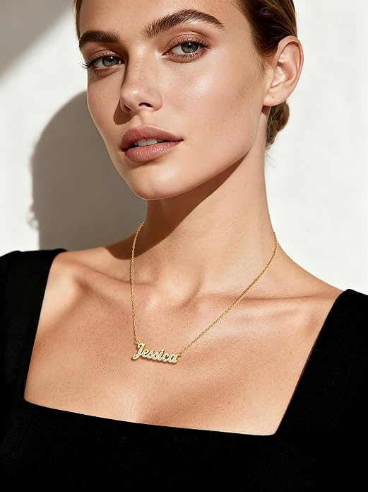 Custom4U Custom Name Necklace for Women, Personalized 1-5 Name Necklace, Sterling Silver/Stainless Steel 14K Gold Plated Nameplate Necklaces, Gift for Mom Wife Anniversary Birthday with Box
