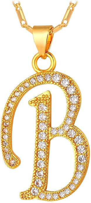 U7 Initial Necklace for Women, Gold/Platinum Plated CZ Crystal Letter A-Z Pendant Necklace, Shiny 20 Inch Name Chain Dainty Personalized Jewelry for Men Mom Wife Friend