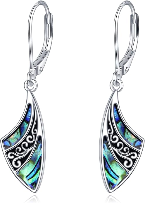 Abalone Shell Dangle Drop Earrings for Women 925 Sterling Silver Filigree Bohemian Earrings Jewelry Gift