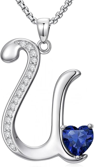 Birthday Gifts for Women Alphabet A to Z Initial Birthstone Pendant Necklaces for Women - 18k White Gold Plated Personalized Name Jewelry Anniversary Graduation Gifts for Wife Her Daughter Girlfriend(with Gift Box)