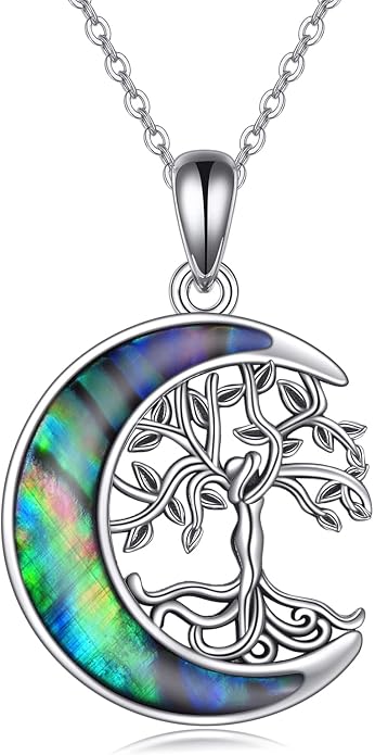 ONEFINITY Tree of Life Necklace for Women Sterling Silver Abalone Shell Crystal Tree of Life Pendant Necklace Family Tree Jewelry for Mom Daughter Sister Girls Christmas Gifts