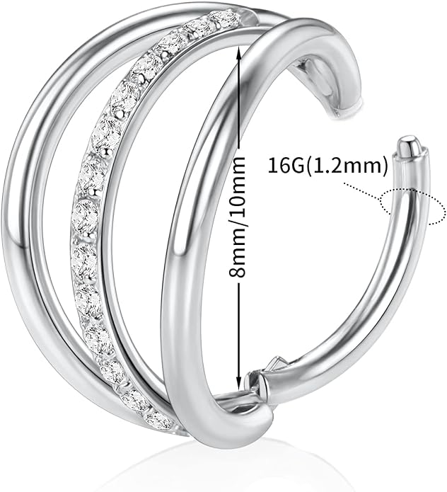 316L Surgical Steel Septum Clicker Ring Nose Ring Hoop Sleeper Hoop Earring Helix Rook Conch Cartilage Daith Tragus Earrings Lobe Nose Piercing Jewelry for Women