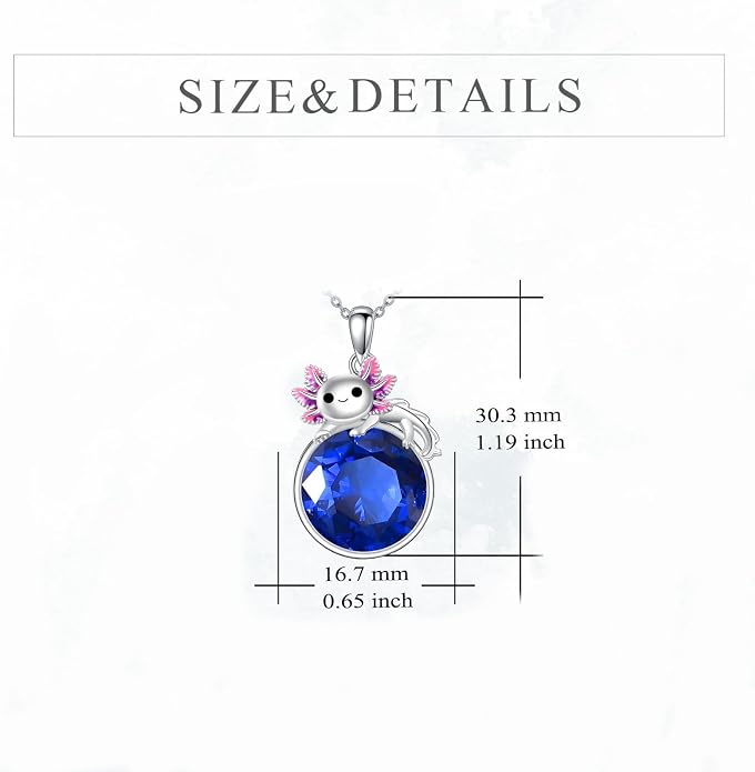 Birthstone Axolotl Necklace Sterling Silver Axolotl Pendant Cubic Zirconia Jewelry Birthday Gifts for Women Men