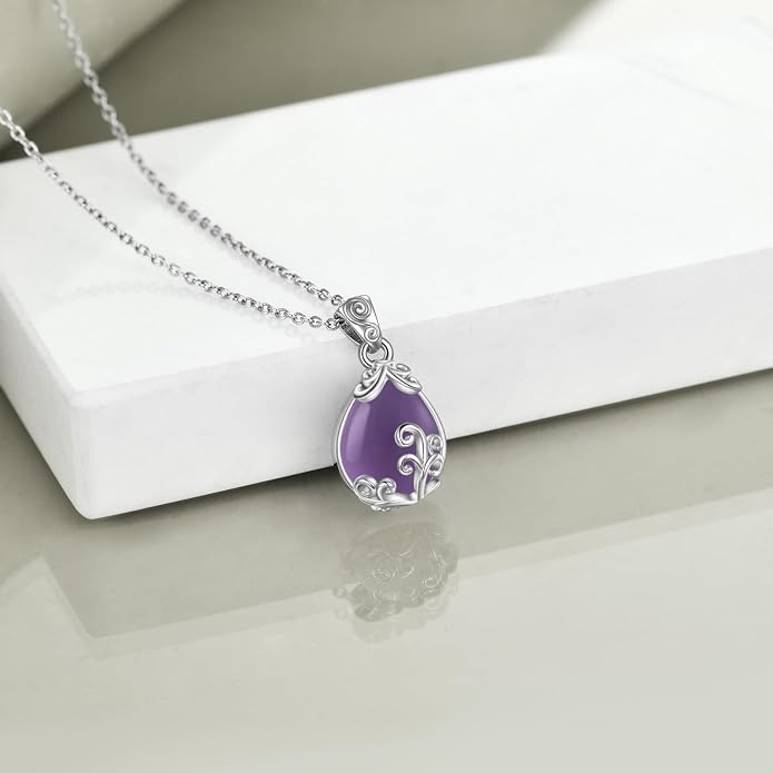 POPLYKE Sterling Silver Gemstone Teardrop Pendant Necklace Crystal Jewelry for Women