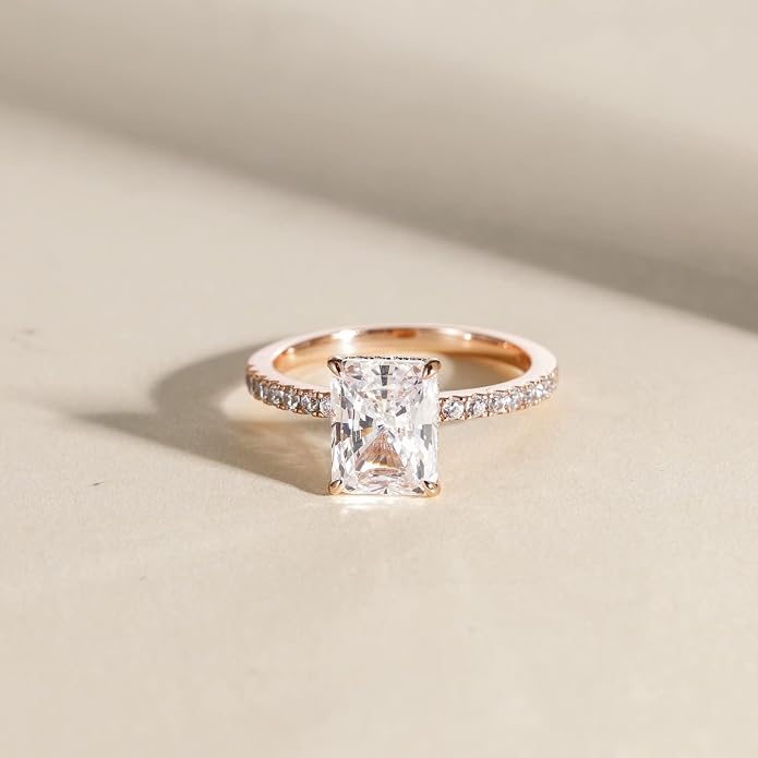 EAMTI 1/2/3/4CT 925 Sterling Silver Engagement Rings Radiant Cut Solitaire Cubic Zirconia CZ Wedding Promise Rings for Her Wedding Bands for Women Size 3-11