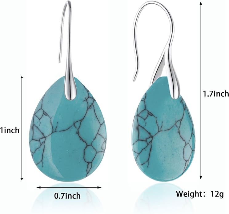 925 Sterling Silver Natural Crystal Agate Dangle Earrings, Waterdrop Teardrop Shape