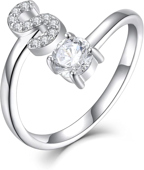 STARCHENIE Adjustable Initial Ring for Women 925 Sterling Silver Letters A-Z 26 Alphabet Rings Size 7