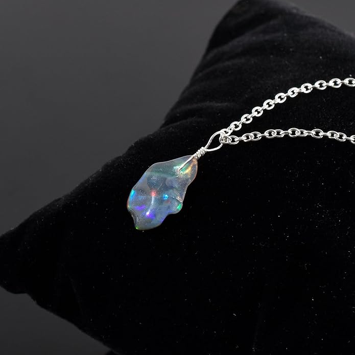 Raw Gemstone Dainty Pendant Necklace for Women, Natural Birthstone Handmade Jewelry, Healing Chakra Crystal, Silver Plated Chain 18" Birthday Gift for Her