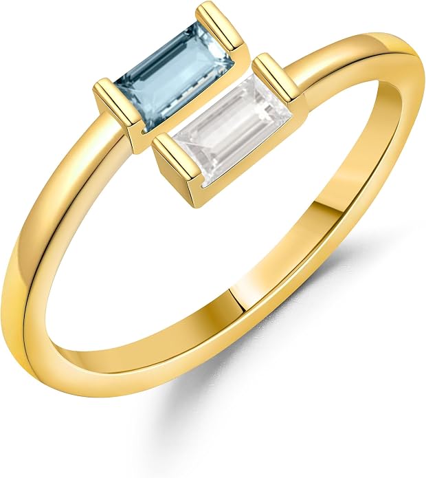 JSJOY Birthstone Rings for Women Dainty Emerald Blue Ring Birthday Gifts for Mom Her Gemstones CZ Ring for Teens Gold Rings That Don't Tarnish Adjustable Ring Jewelry Gifts