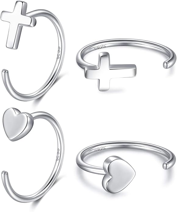 CHIC & ARTSY 925 Sterling Silver Half Hoop Earrings for Women, Small Huggie Hoops Set with Ball Bar Star Moon Cross & Pearl, Lightweight Comfort Fit Everyday & Sleep Earrings