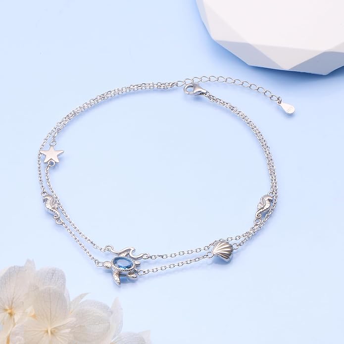Anklets for Women 925 Sterling Silver Blue Evil Eye Infinity Butterfly Adjustable Multilayer Layered Summer Beach Ankle Bracelet Foot Chain Jewelry for Women