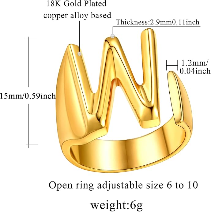 FindChic Customizable Initial Ring Statement 18K Gold Plated Fashion Cuff Rings for Women Alphabet Letter A to Z Resizable Knuckle Ring (with Gift Box)