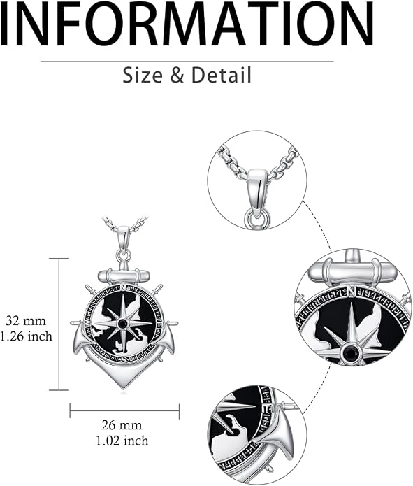 POIUY Graduation Gifts for Men, Compass Necklace, 18k White & Black Gold Plated - Compass Pendant, Graduation Jewelry, Anniversary Birthday Gift for Graduates College Students Son Brother Him